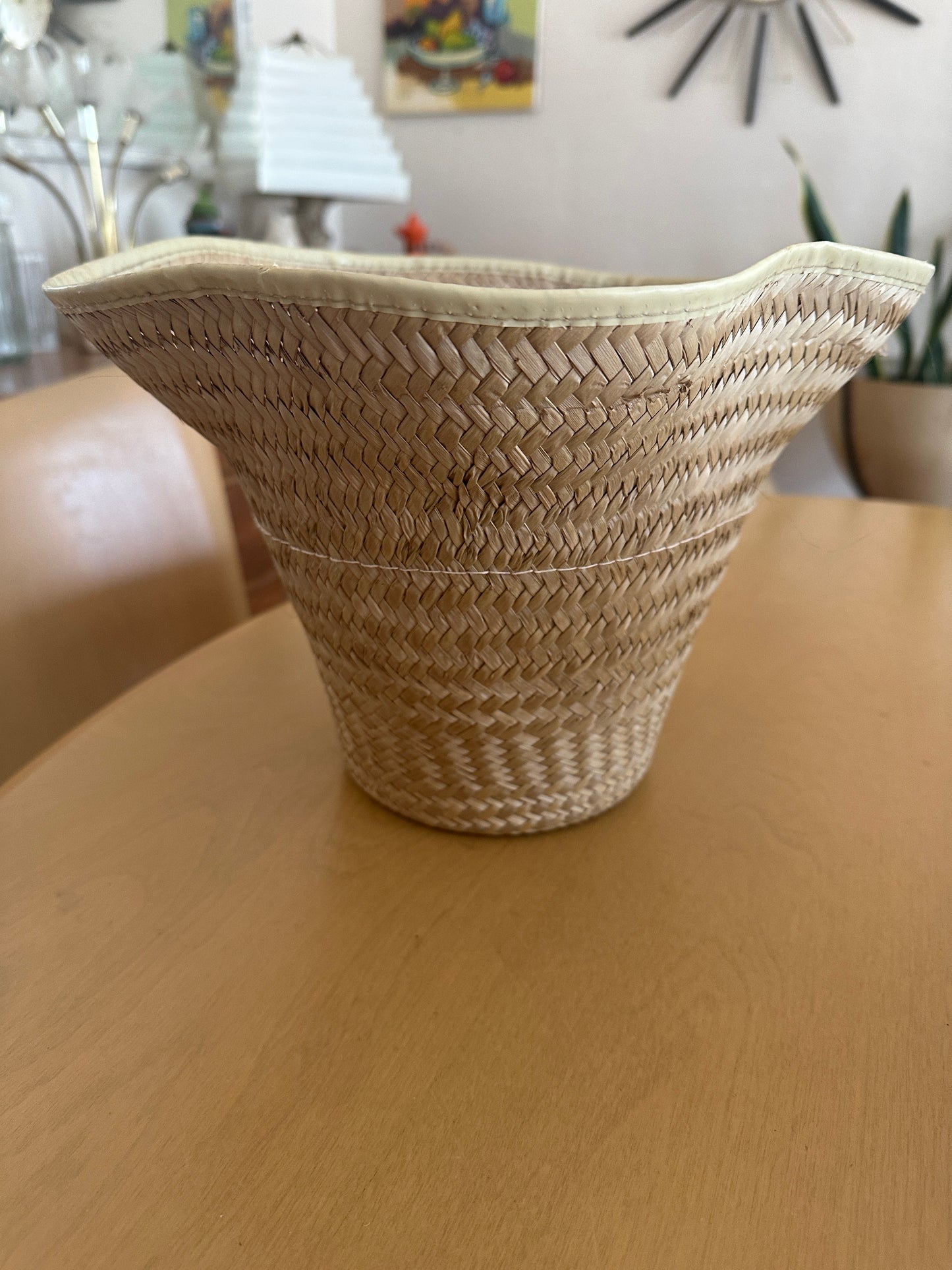 Vintage boho basket weave potted plant holder