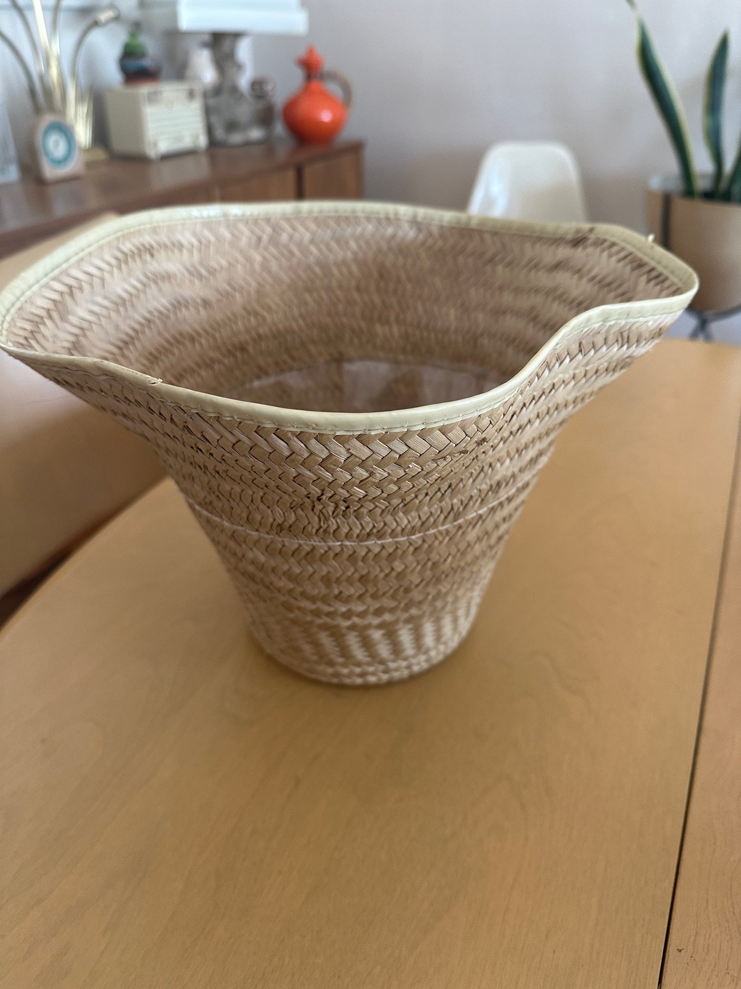 Vintage boho basket weave potted plant holder