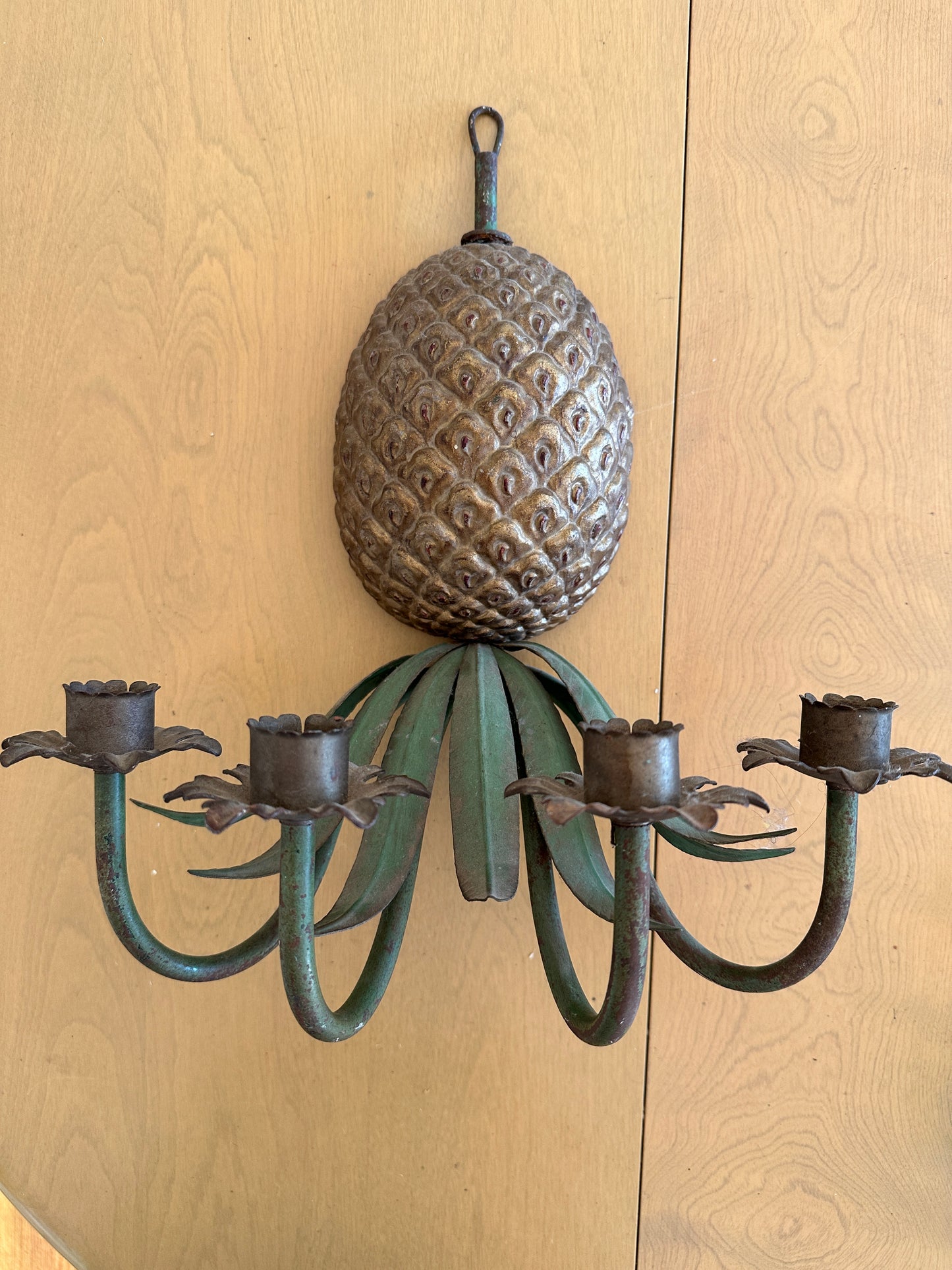 Vintage Hollywood Regency metal pineapple wall sconce/candle holder, made in Italy