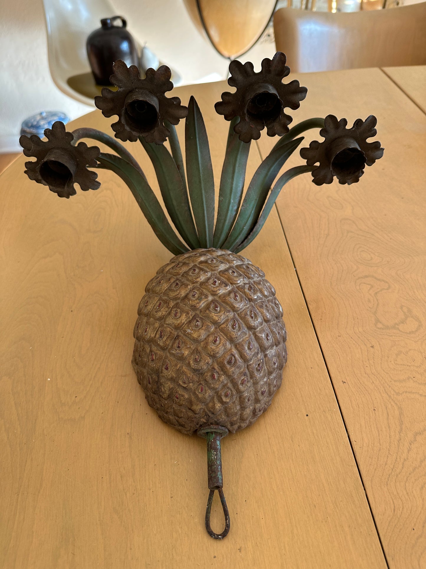 Vintage Hollywood Regency metal pineapple wall sconce/candle holder, made in Italy