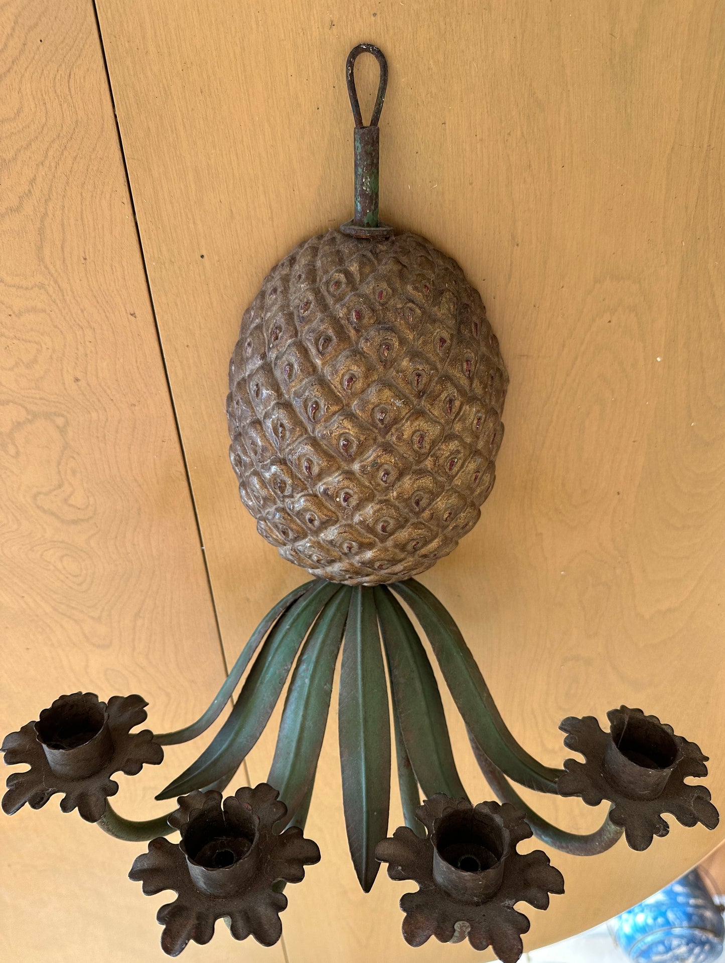 Vintage Hollywood Regency metal pineapple wall sconce/candle holder, made in Italy