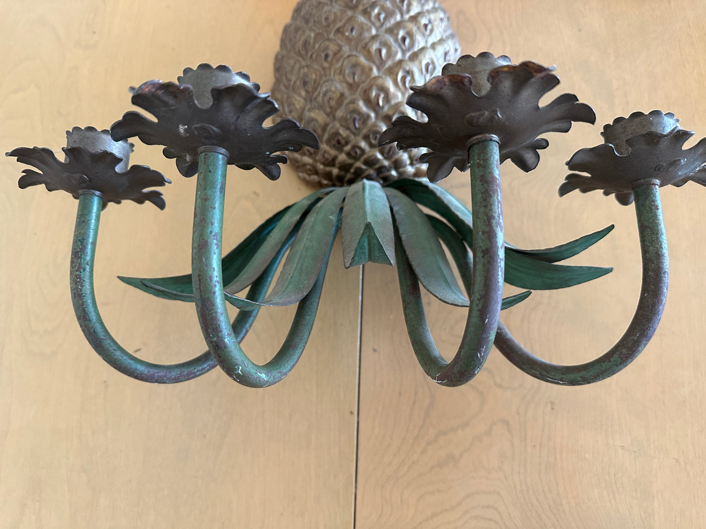 Vintage Hollywood Regency metal pineapple wall sconce/candle holder, made in Italy