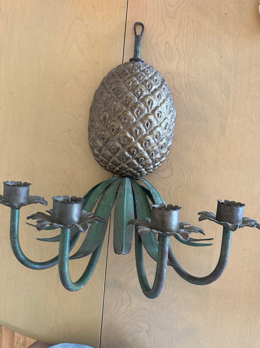 Vintage Hollywood Regency metal pineapple wall sconce/candle holder, made in Italy