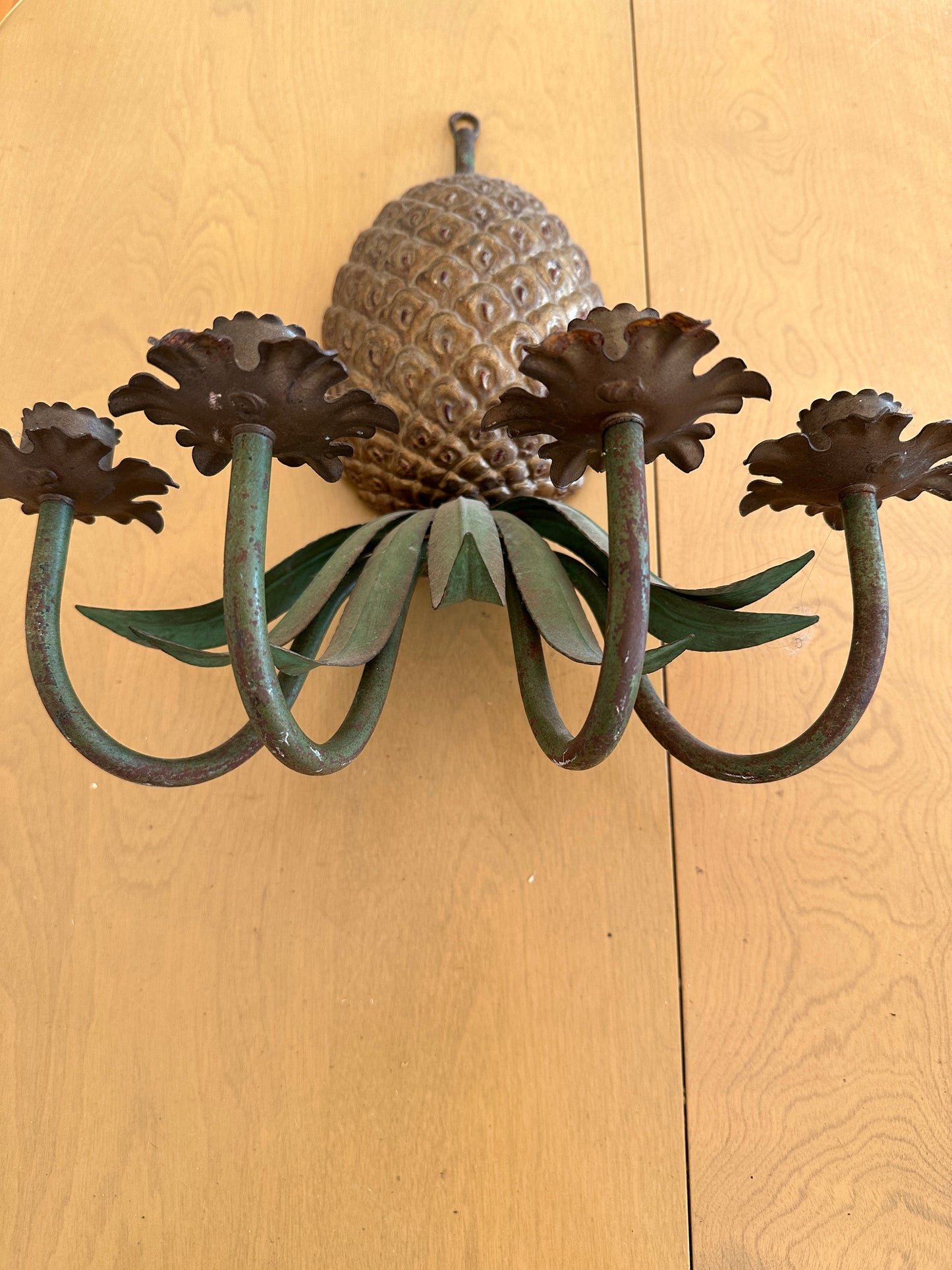 Vintage Hollywood Regency metal pineapple wall sconce/candle holder, made in Italy