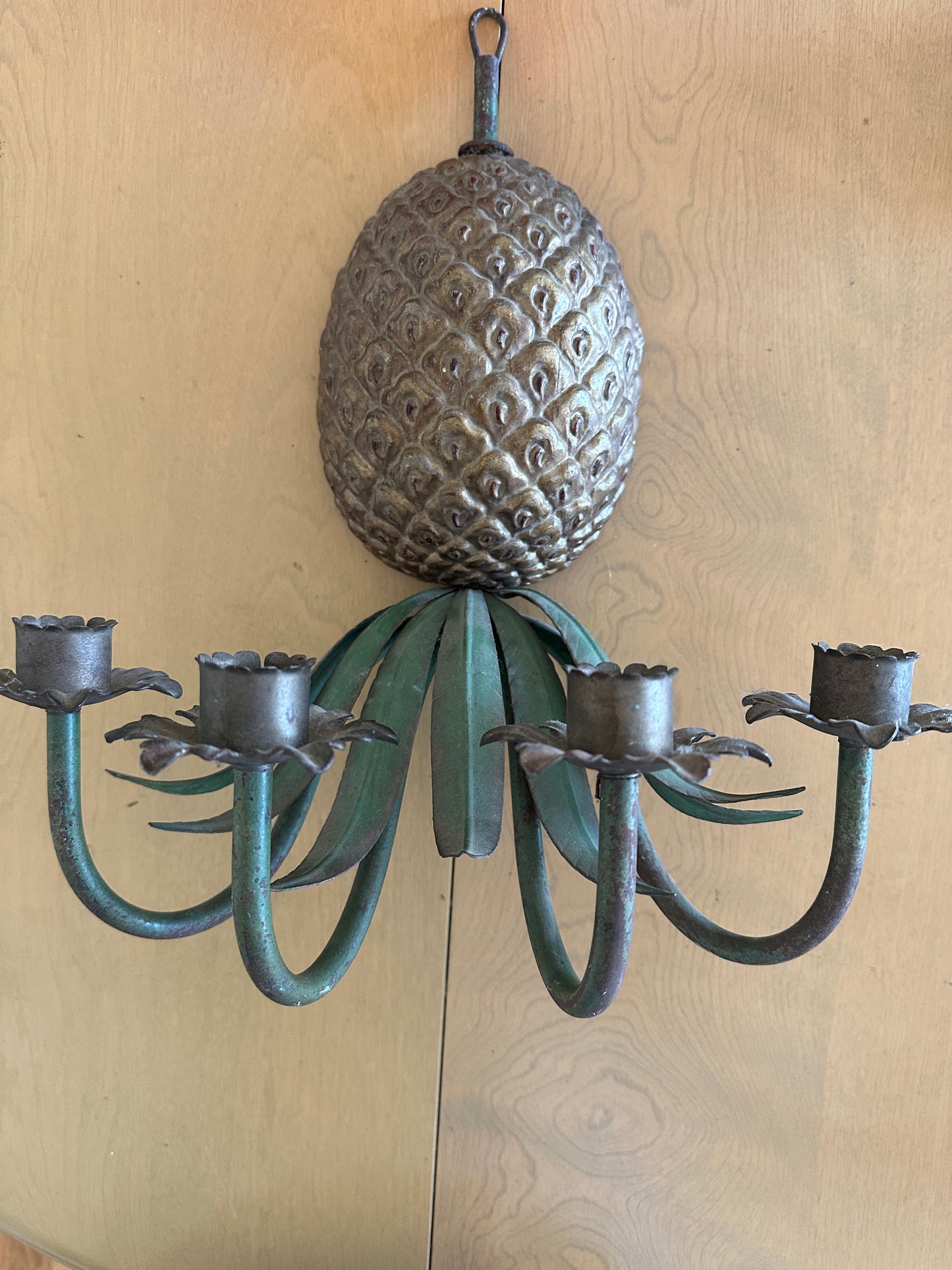 Vintage Hollywood Regency metal pineapple wall sconce/candle holder, made in Italy